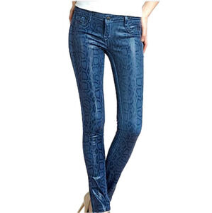 Bleulab Reversible Detour Leggings Blue Reptile Snake Print Coated Jeans 27 NWT